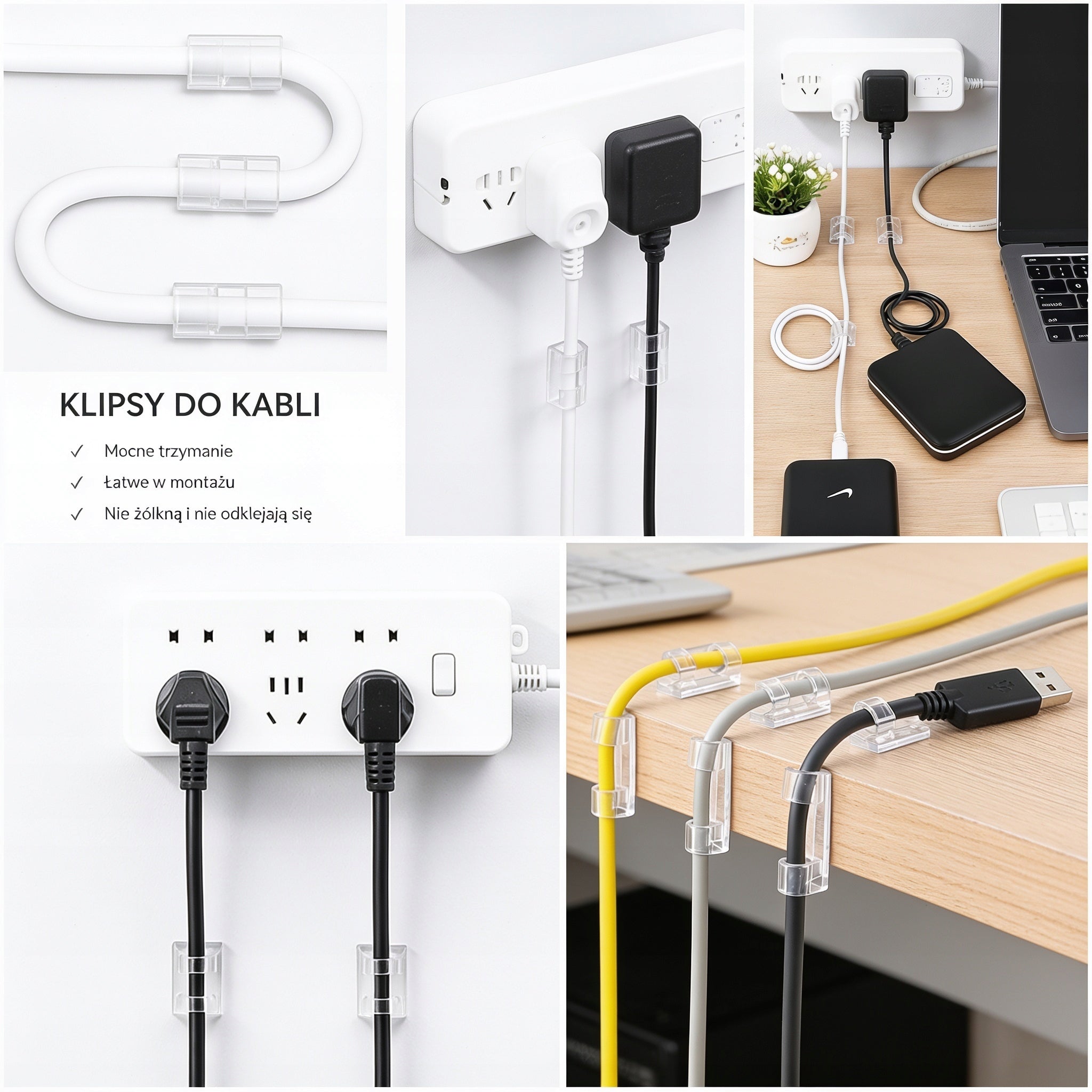Klips uchwyt organizer do kabli samoprzylepny Przeźroczyste zestaw 20 sztuk Brand no brand