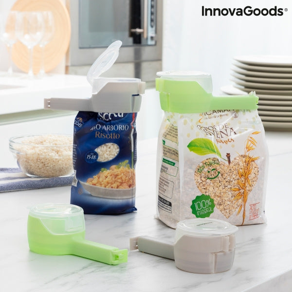 InnovaGoods Distwis maišelių sandarinimo spaustukai su dozavimo antgaliu, 4 vnt.