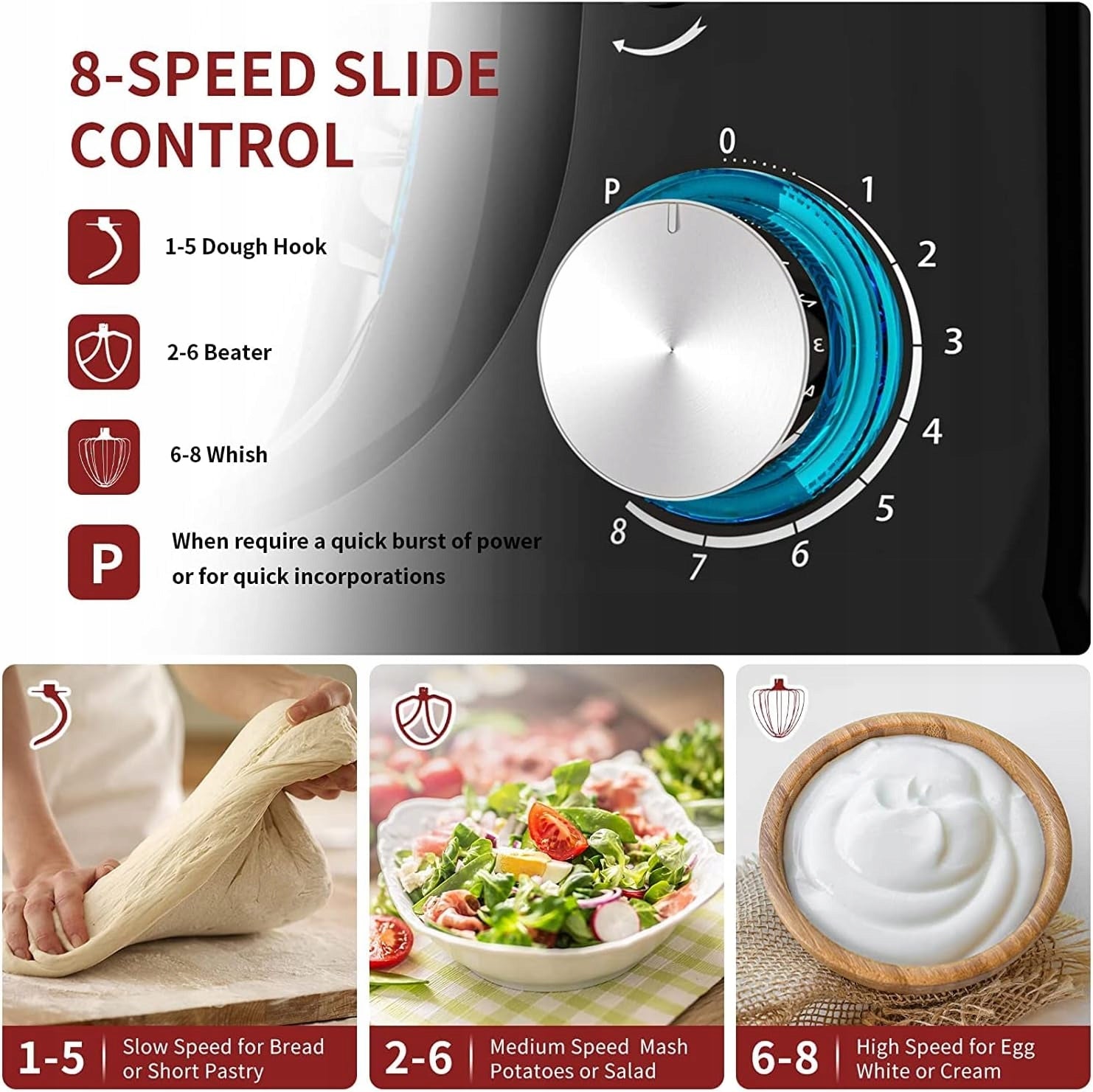 Kneading Food Processor Bowl Steel 4,8l 3 Tools Zuccie black Brand no brand