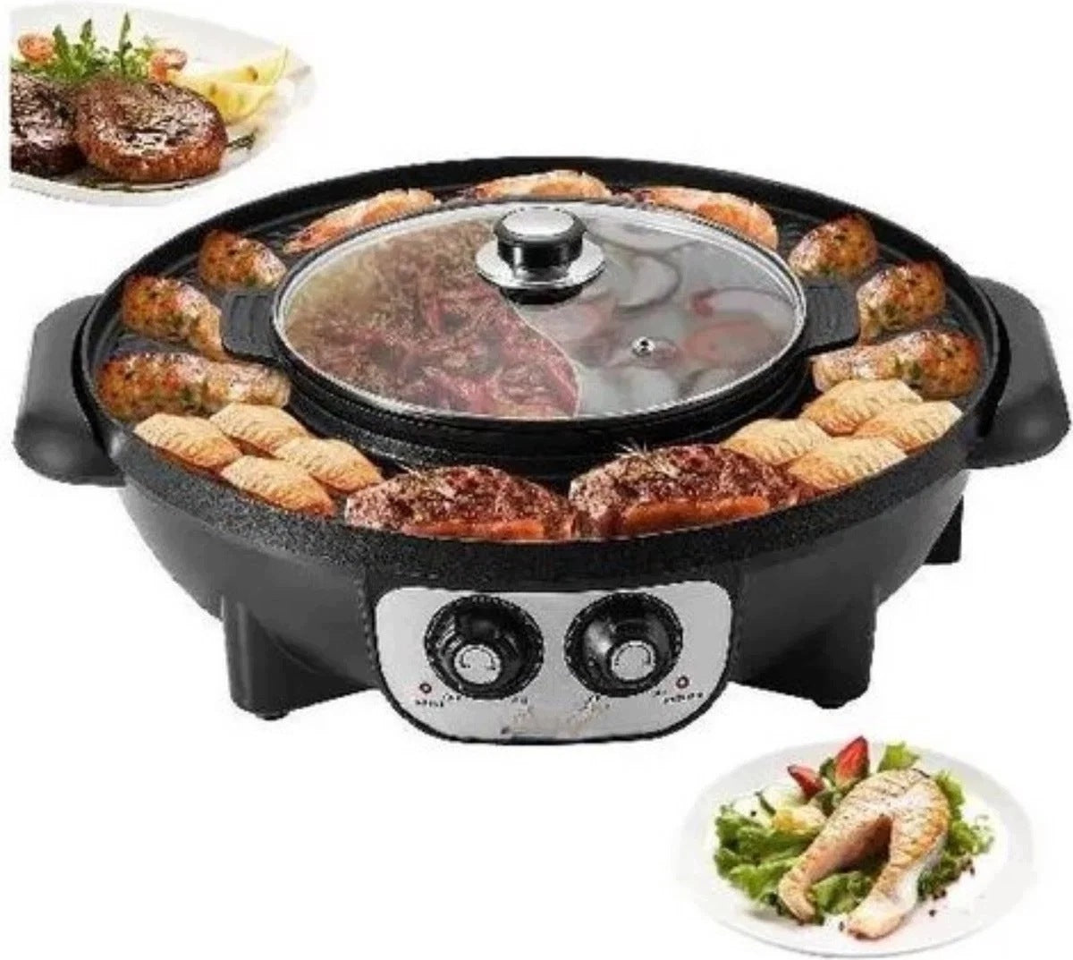 Korean BBQ Grill and Hotpot 2in1 Electric with Lid Black Adjustable
