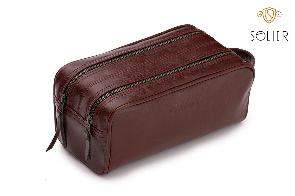 ELEGANTER KOSMETIK-SOLIER FÜR HERREN AUS ECHTLEDER - DUNKELBRAUN 