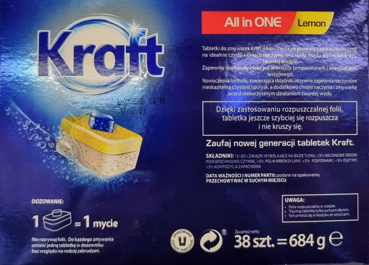 Kraft Dishwasher Tablets All in One Lemon 2 X 38 Pack NEW 76 Pcs Lemon Brand Kraft