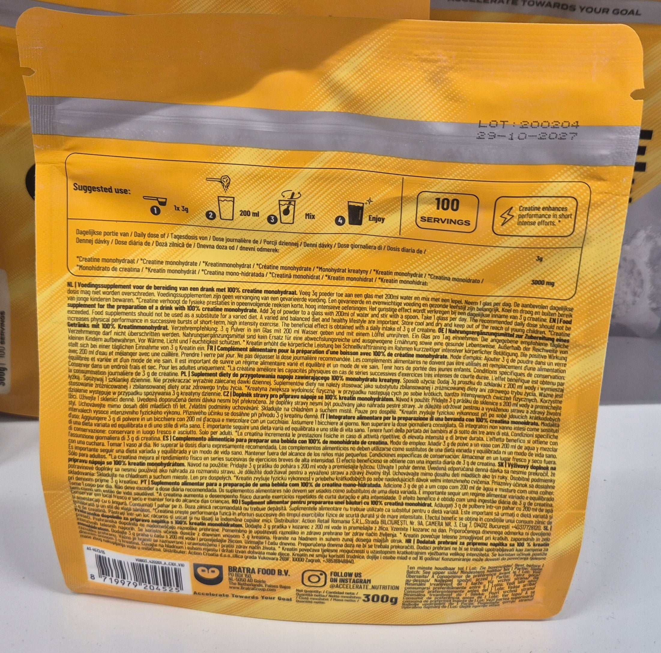 Kreatín Monohydrát Accelerate 300g Prášok Svaly Sila Objem Svalovej Hmoty Packaging status original