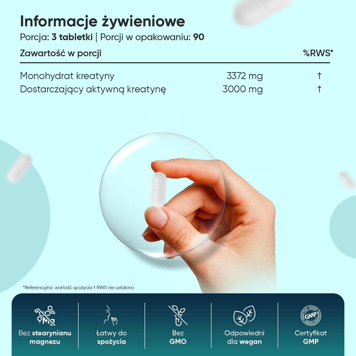 Kreatyna Monohydrat 3000mg 270 tab Vegan Siła Masa 3 Mies. Kind creatine monohydrate
