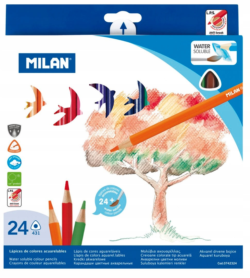 Wasserlösliche Buntstifte Milan 324, 24 Farben 