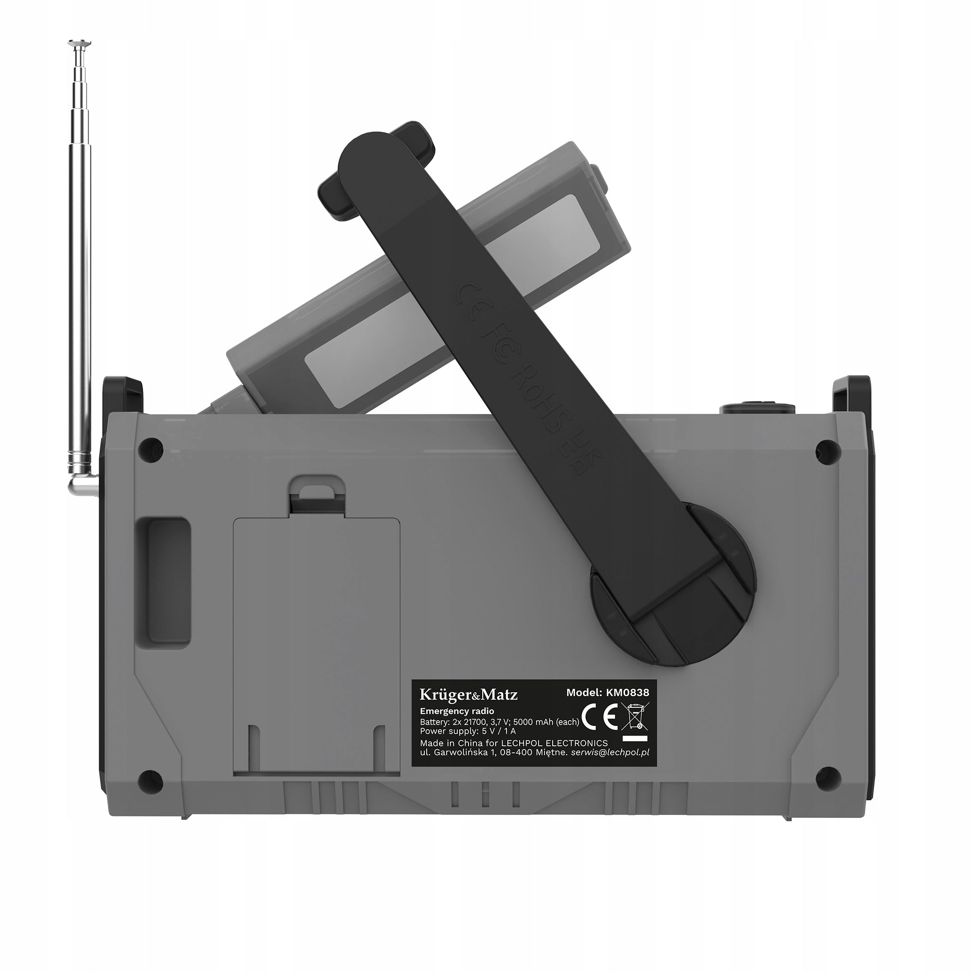 Kruger&Matz KM0838 Solární rádio s powerbankou 10 000 mAh, SOS alarm, šedé Model KM0838