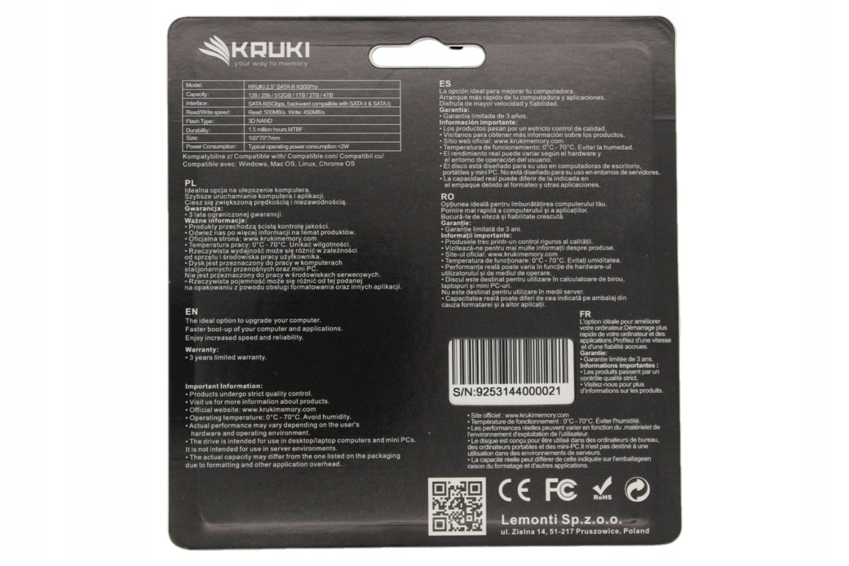 Kruki K500PRO 128GB 2,5" SATA III SSD Packaging status original