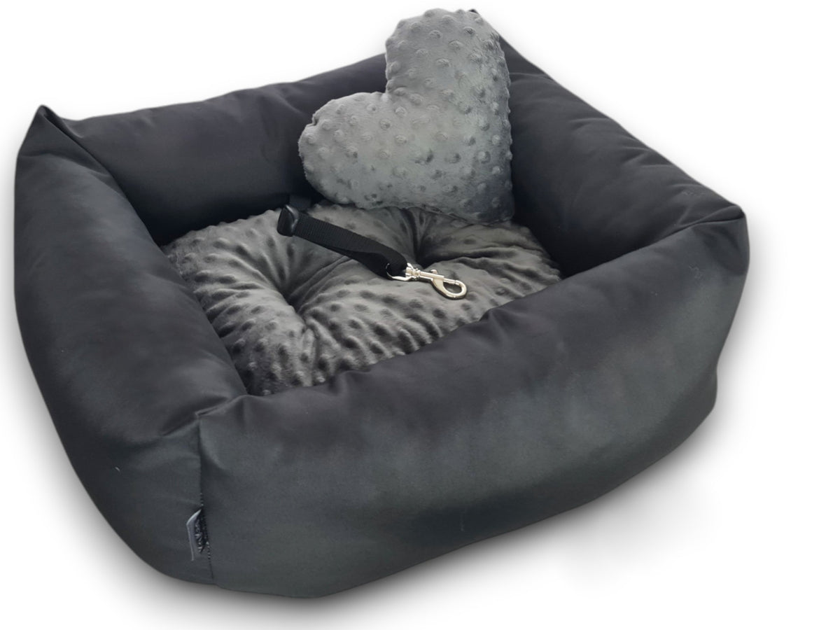 KryKas Dog Car Seat -Silver Line PLUS Minky -Black&Graphite Packaging status original