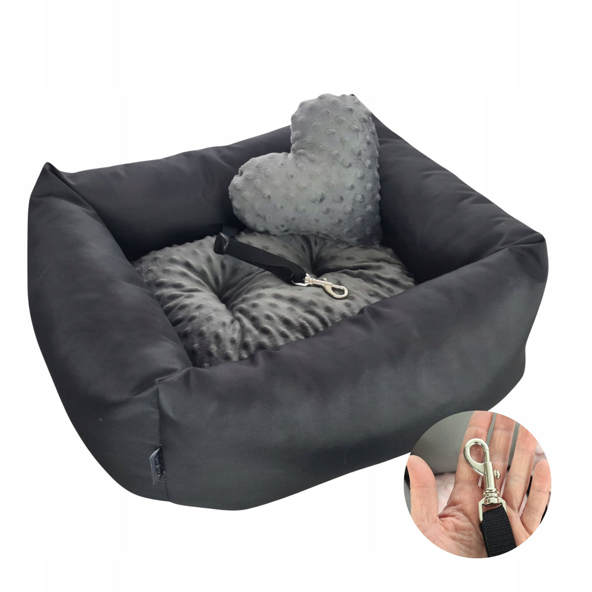 KryKas Dog Car Seat -Silver Line PLUS Minky -Black&Graphite