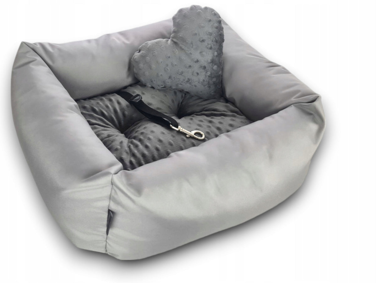 KryKas Dog Car Seat -Silver Line PLUS Minky -Gray&Graphite Packaging status original