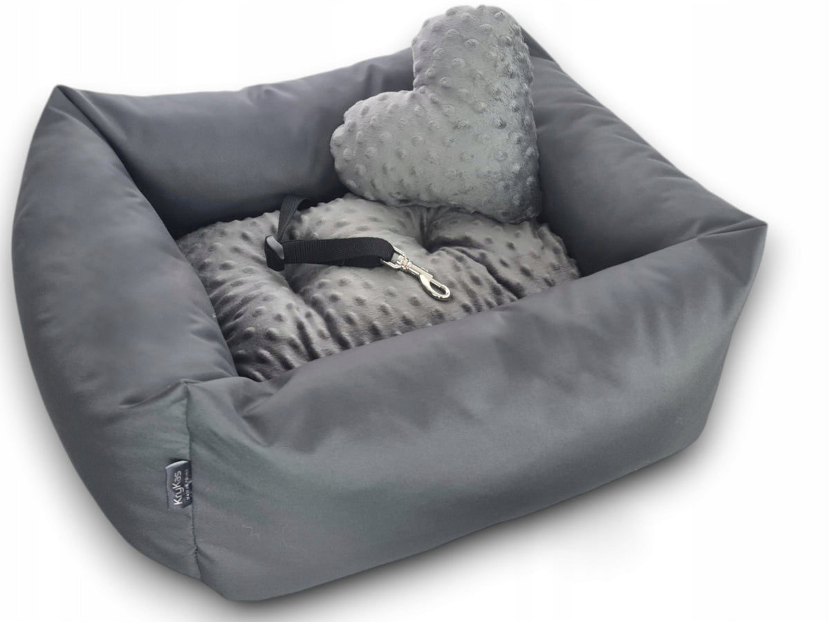 KryKas Dog car seat -Silver Line PLUS Minky -graphite&graphite Manufacturer code LEG-FOT-SLP-GG