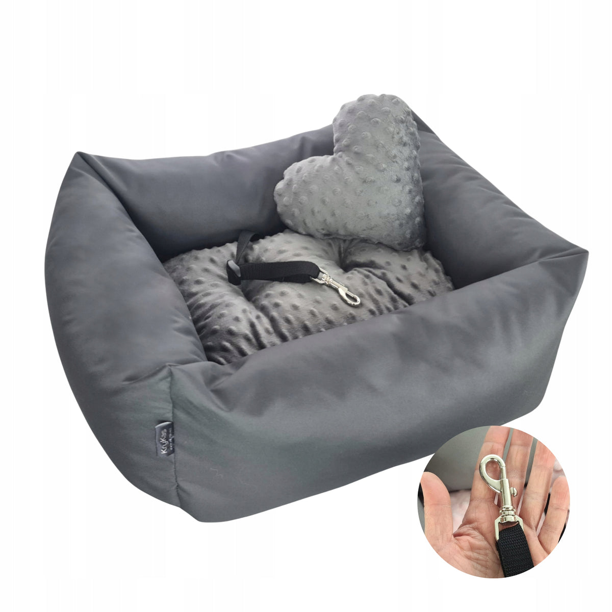 KryKas Dog car seat -Silver Line PLUS Minky -graphite&graphite