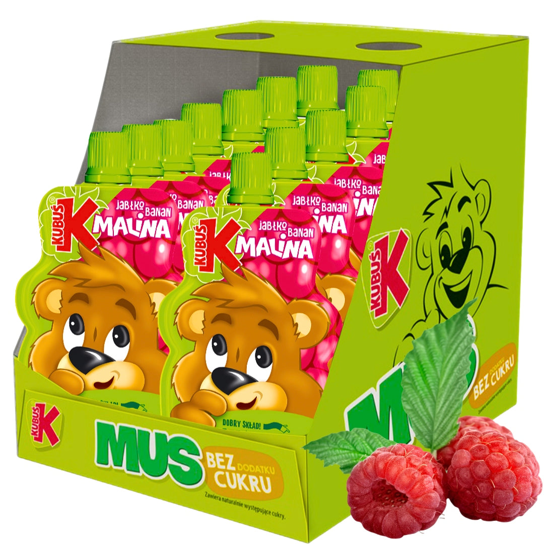 Kubuś Fruit Mousse for Children with Raspberry Flavour 100 g x 12 Pieces