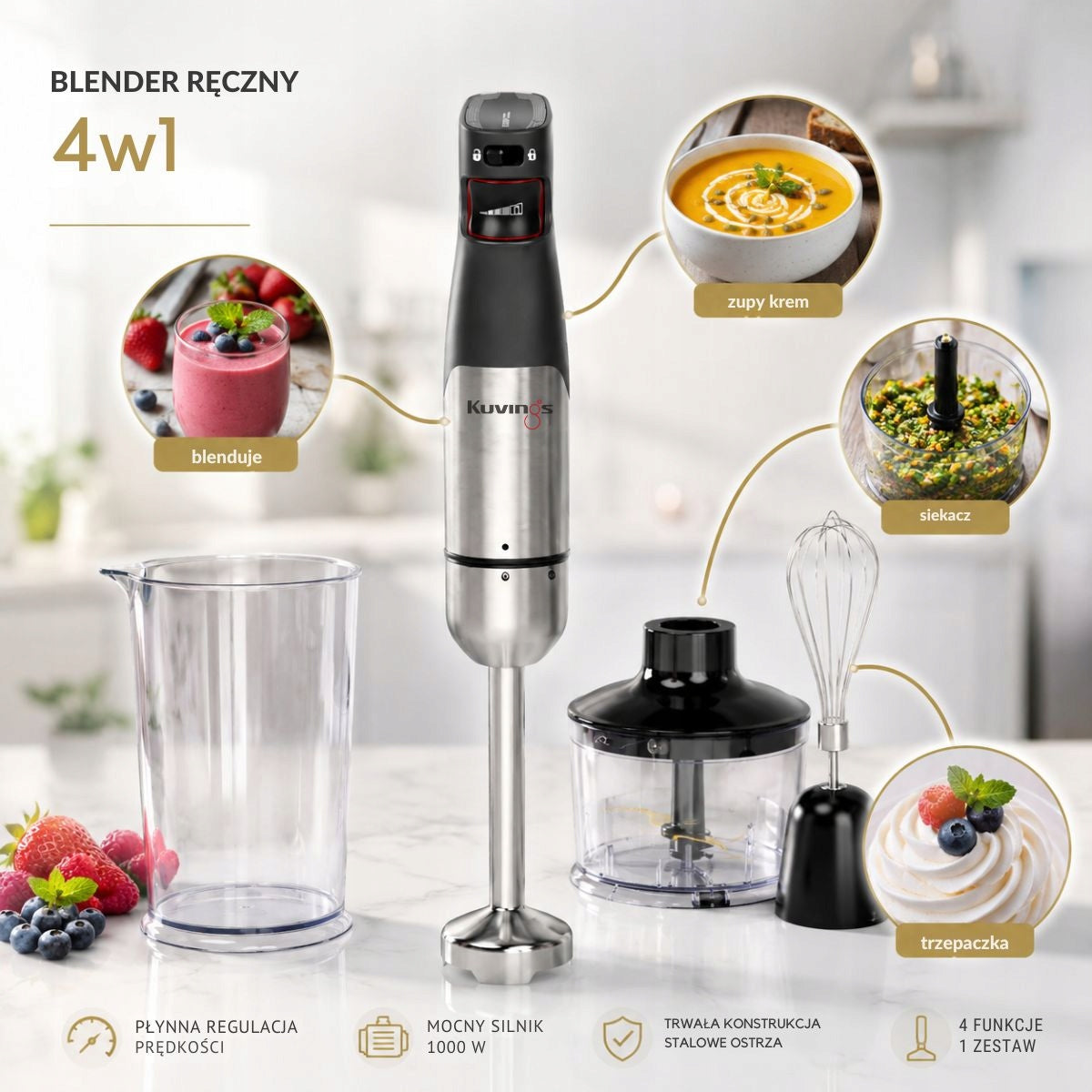 Kuvings MIXPRO 1000 Hand Blender 1000W LED Titanium Blades Set 4in1 Packaging status original