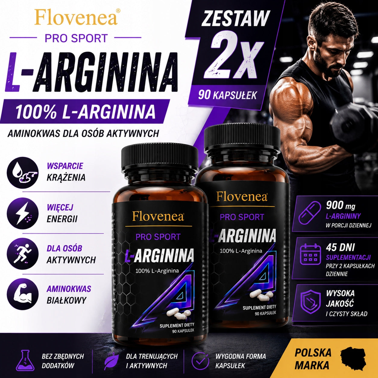 L-ARGININA PUMP LIBIDO SEX METABOLISM 900 mg 180 CAPSULES Flovenea Packaging status original