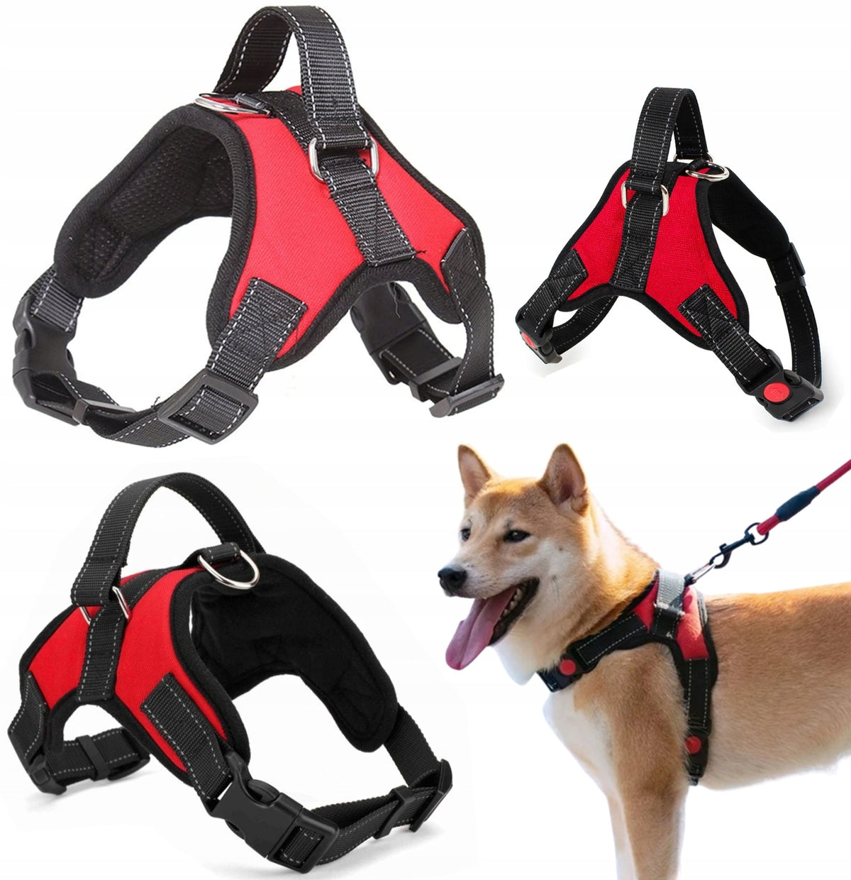 L DOG HARNESS WALKING STRONG PRESSURE-FREE COMFORTABLE HANDLE 64-84cm MIX