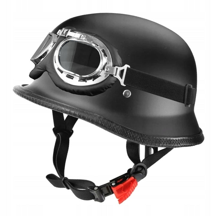 L Motorcycle Helmet Chopper Black Helmet German Veteran Peanut + Goggles