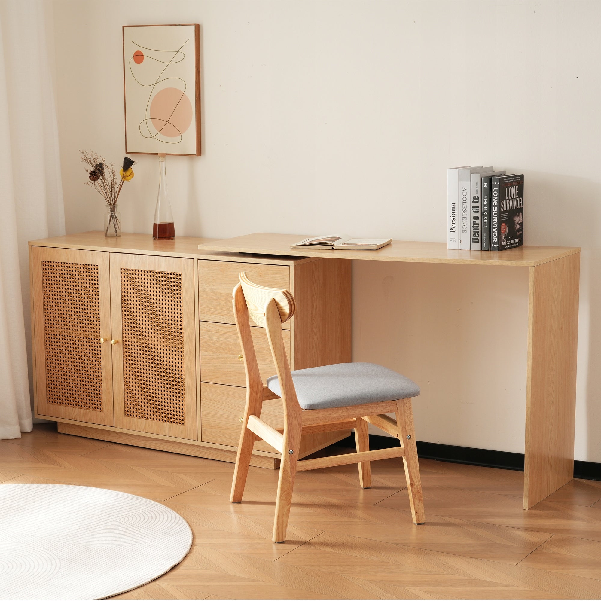 L-Shaped Desk 126cm Rattan Doors Swivel Table Manufacturer code HD6063017MM