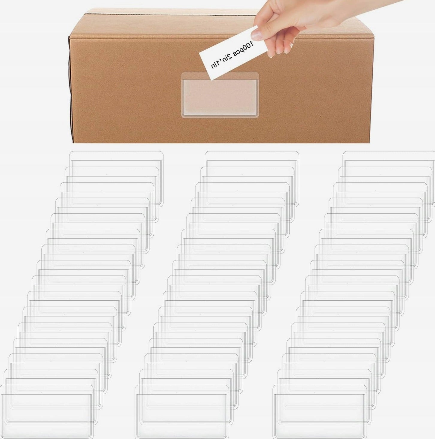 LABEL HOLDER 100 PIECES SELF-ADHESIVE TRANSPARENT PLASTIC POCKETS