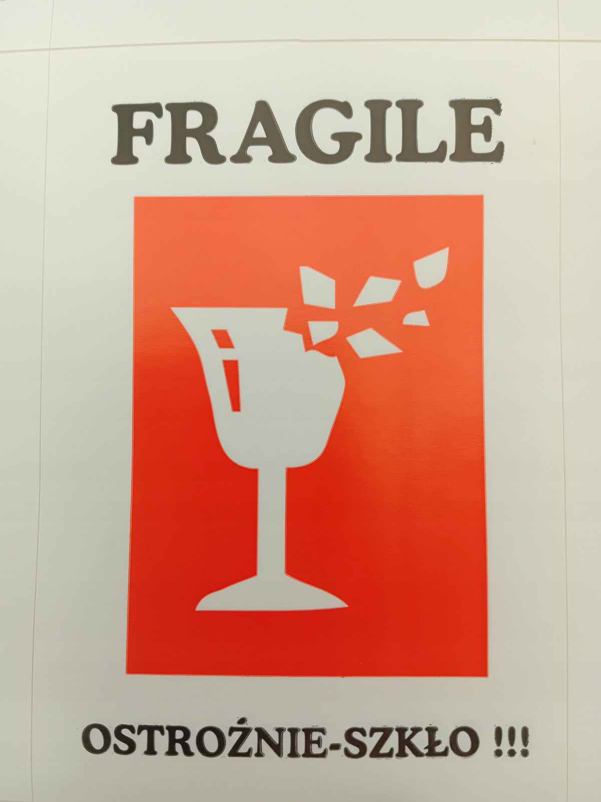 LABEL STICKER FRAGILE CAREFULLY GLASS SHEET 1000 PIECES