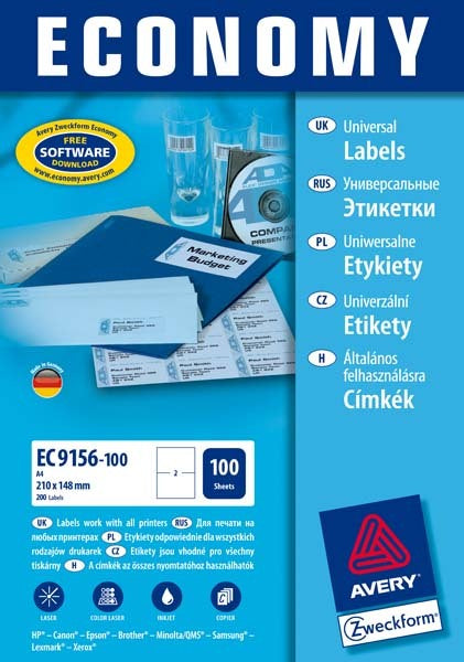 LABELS A4 BY AVERY ECONOMY 105 X 48 MM Label length 48 mm