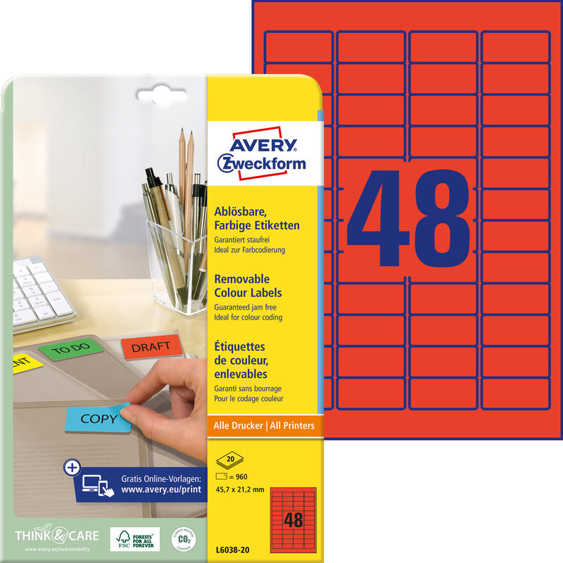 LABELS FOR MARKING AVERY 45,7x21,2mm RED Manufacturer code L6038-20
