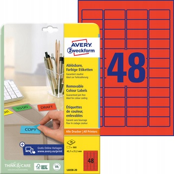 LABELS FOR MARKING AVERY 45,7x21,2mm RED