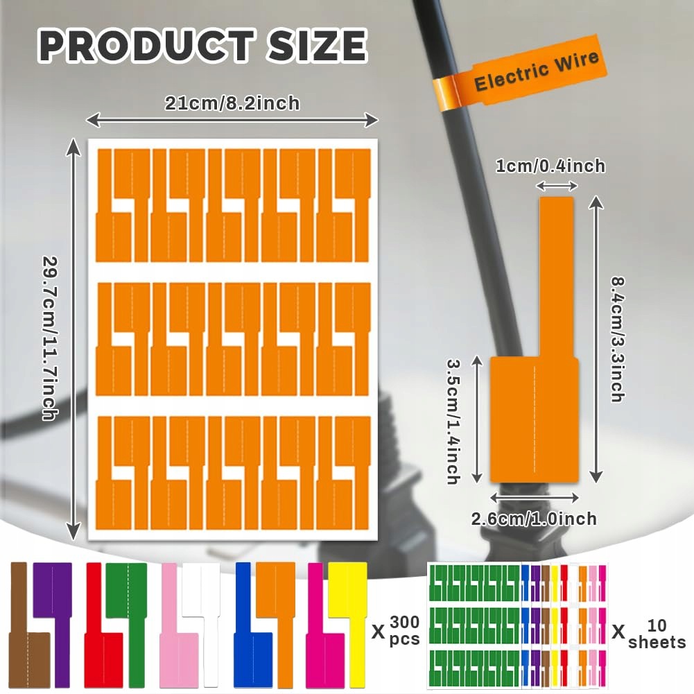 LABELS STICKERS FOR CABLES 300PCS 10 COLORS SELF-ADHESIVE MARKINGS Manufacturer code ETYKIETY NAKLEJKI NA