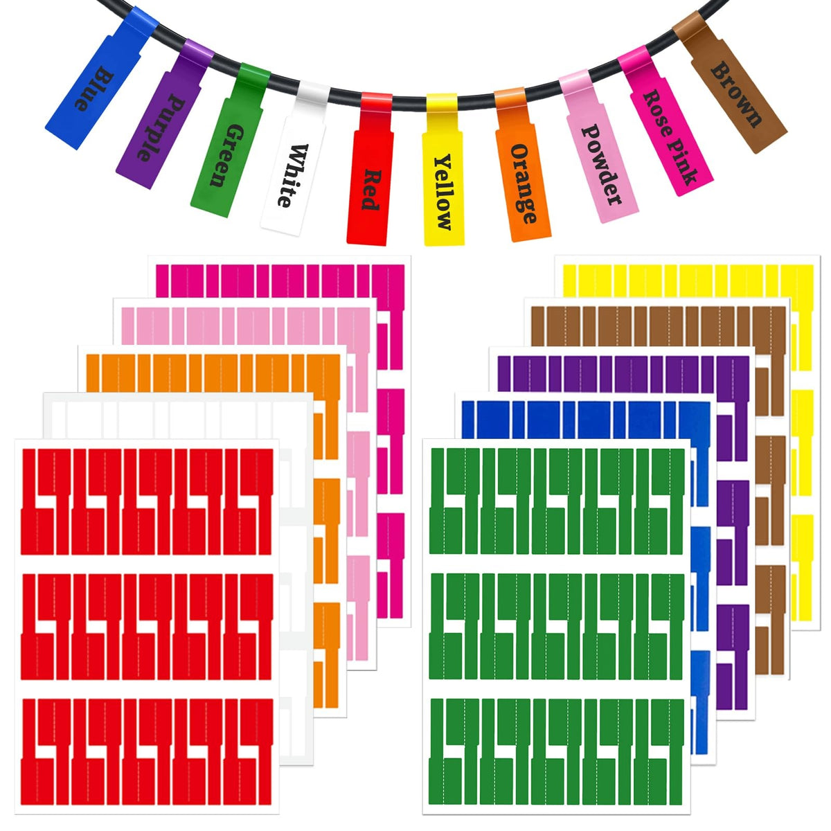 LABELS STICKERS FOR CABLES 300PCS 10 COLORS SELF-ADHESIVE MARKINGS