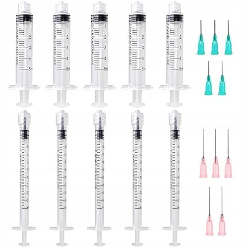 LABORATORY SYRINGES 1ML 5ML SET OF 10 BLUNT NEEDLES plastic