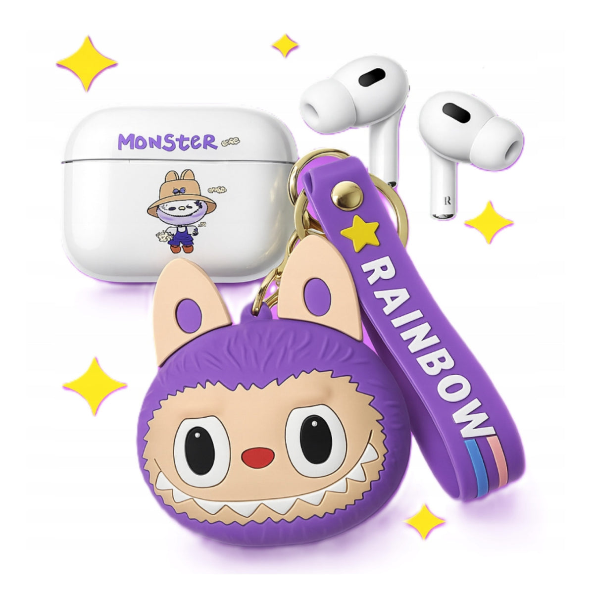 LABUBU Wireless In-Ear Headphones Purple with Case and Keychain Kids Packaging status original