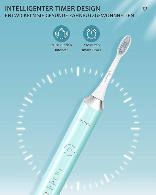 LÄCHEN Electric Sonic Toothbrush 5 Modes 6 Tips IPX7 Manufacturer code RM-H9CYAN
