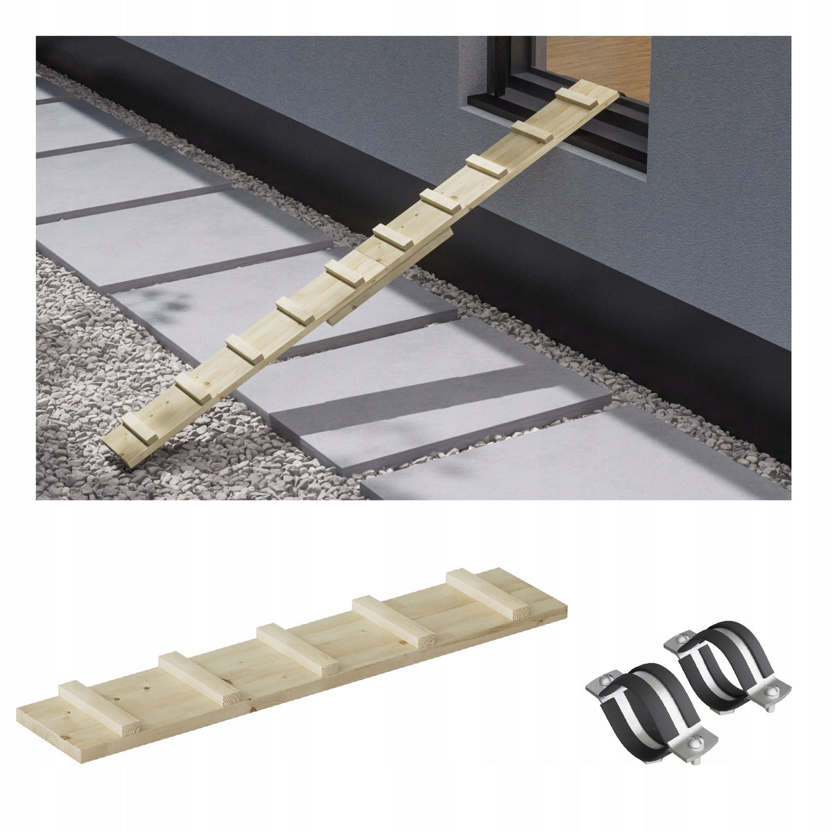 LADDER WOODEN CAT STAIRCASE 1M + CLAMP