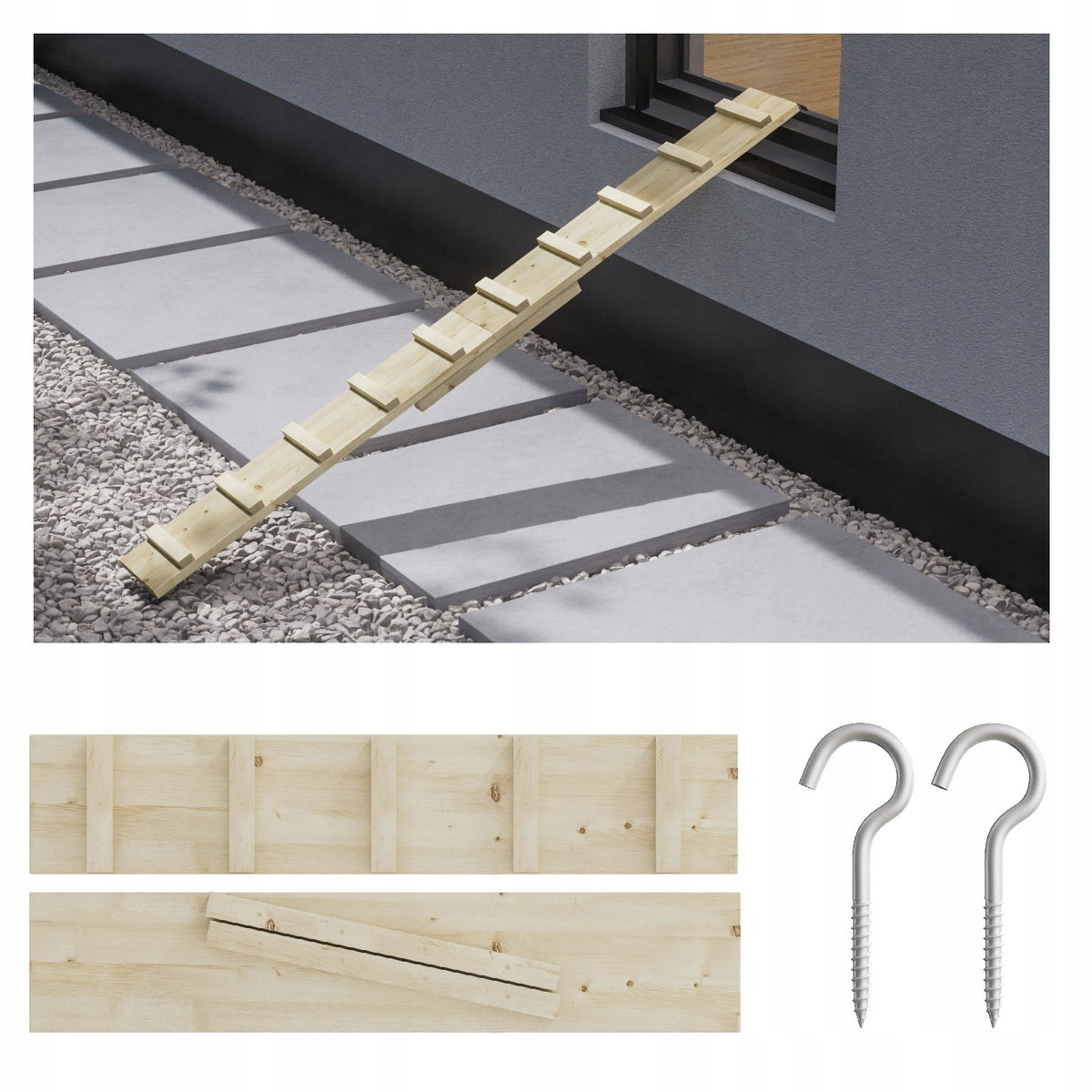 LADDER WOODEN CAT STAIRCASE 2,4M + HOOKS