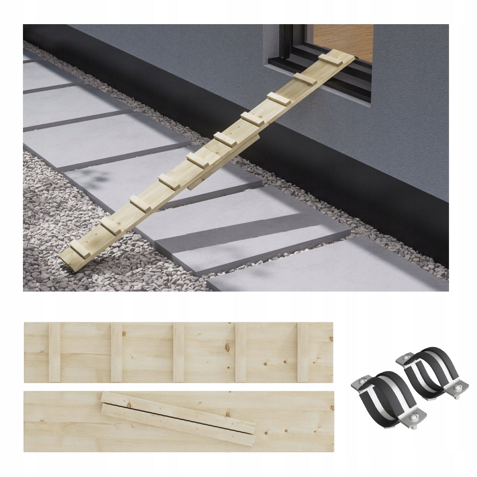 LADDER WOODEN CAT STAIRCASE 4M + CLAMP