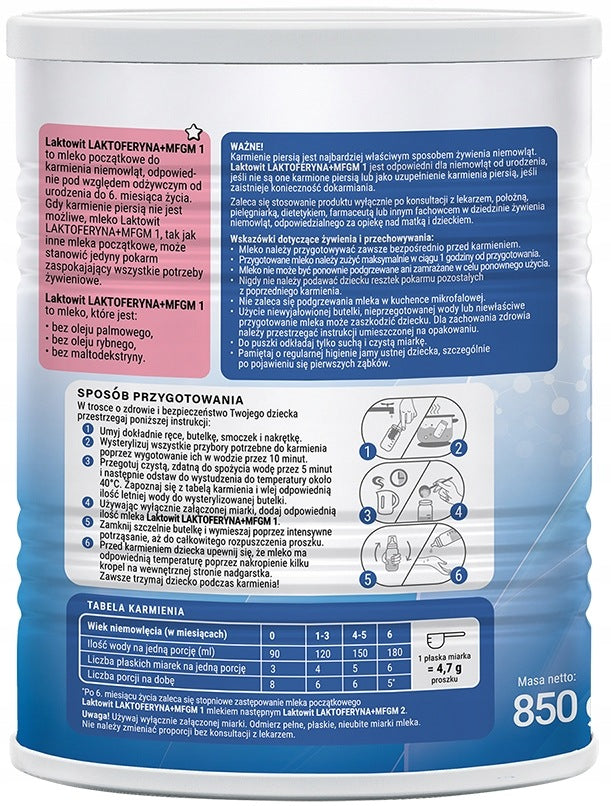 LAKTOWIT LACTOFERRIN + MFGM 1 - INITIAL MILK FROM BIRTH 850G x2 Medical device no