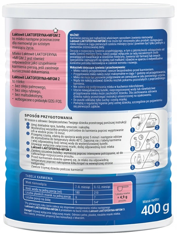 LAKTOWIT LACTOFERRIN + MFGM 2 - MILK AFTER 6 MONTHS ONWARDS 400G x2 Medical device no