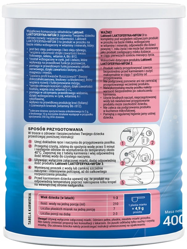 LAKTOWIT LACTOFERRIN + MFGM 3 - MILK AFTER 12 MONTHS ONWARDS 400G x2 Medical device no