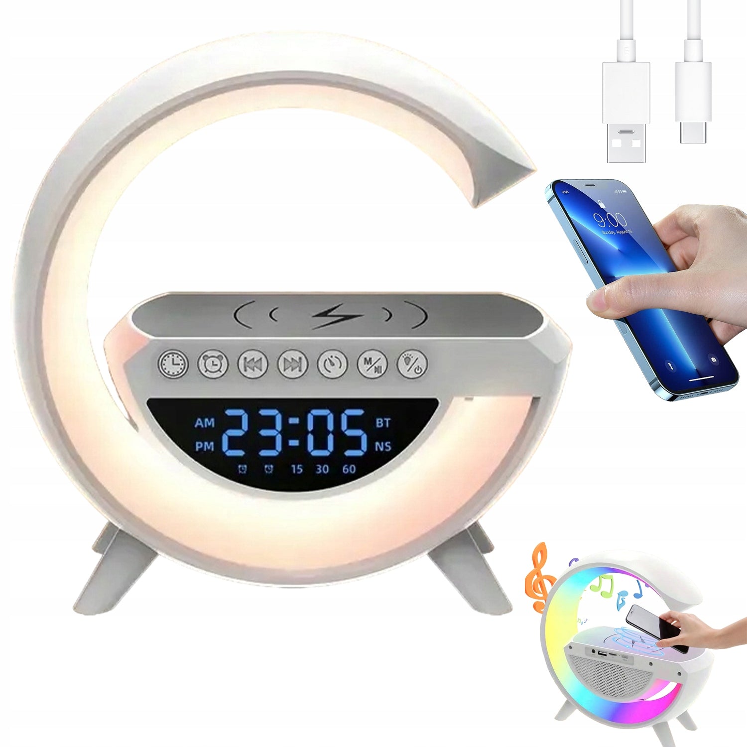 LAMP RGB LED CHARGER QI SPEAKER RGB GAMING RADIO WITH CLOCK RADIO 800MA