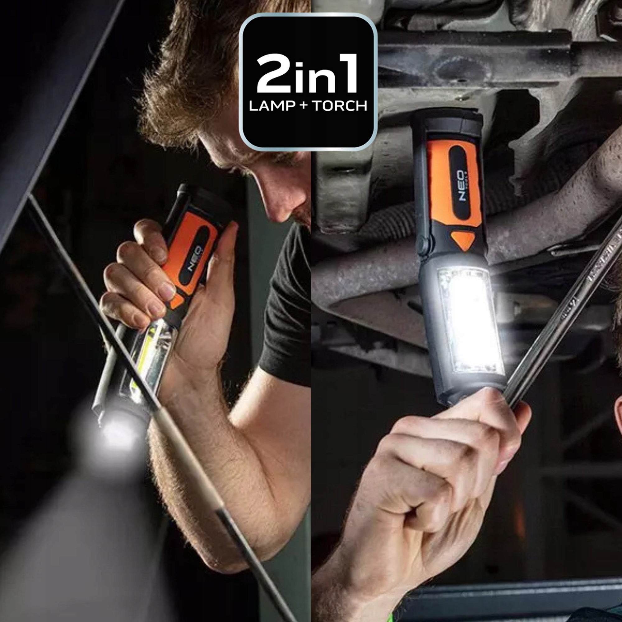 LAMP WORKSHOP FLASHLIGHT 2IN1 LED COB 300LM 3W MAGNET HOOK STRONG + BATTERIES Manufacturer code 99-042