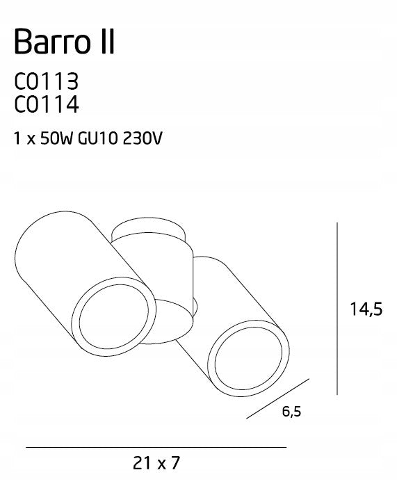 Lubinis šviestuvas Maxlight Barro kolekcija baltos spalvos 2xGU10 C0113