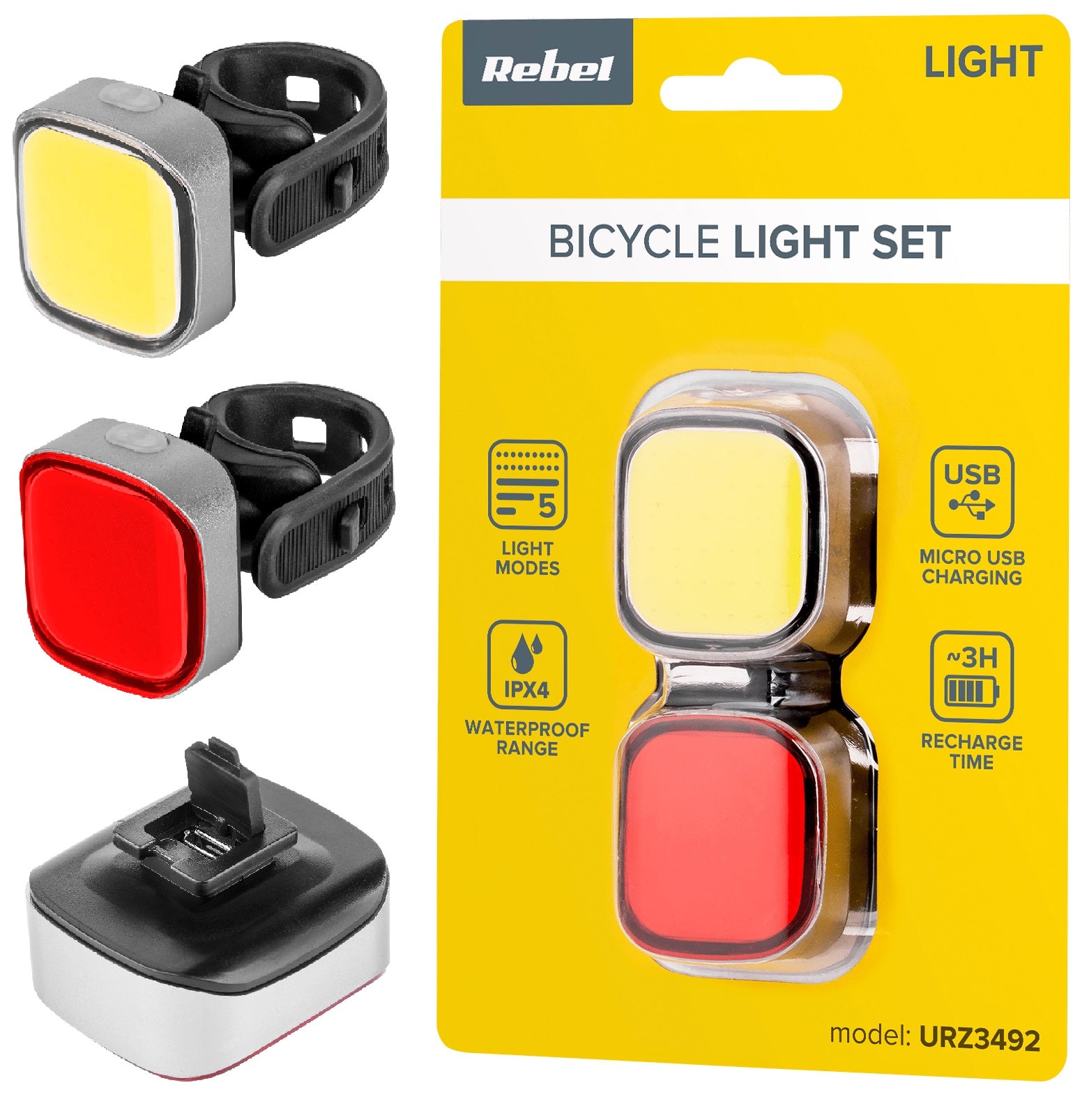 Fahrradlichtset mit USB-Kabel Rebel 