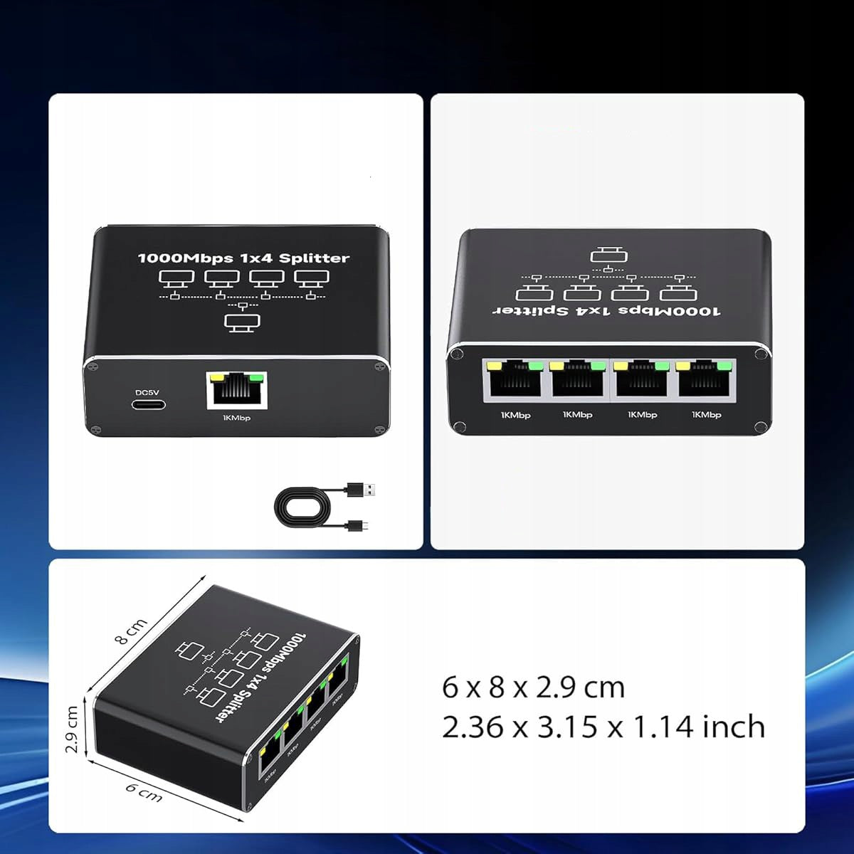 LAN ETHERNET SPLITTER, GIGABIT RJ45 SWITCH ETHERNET SPLITTER INTERNET Packaging status original