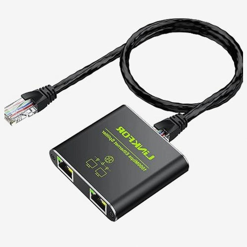 LAN SPLITTER 1 TO 2 GIGABIT ETHERNET RJ45 ALUMINUM USB POWER SUPPLY