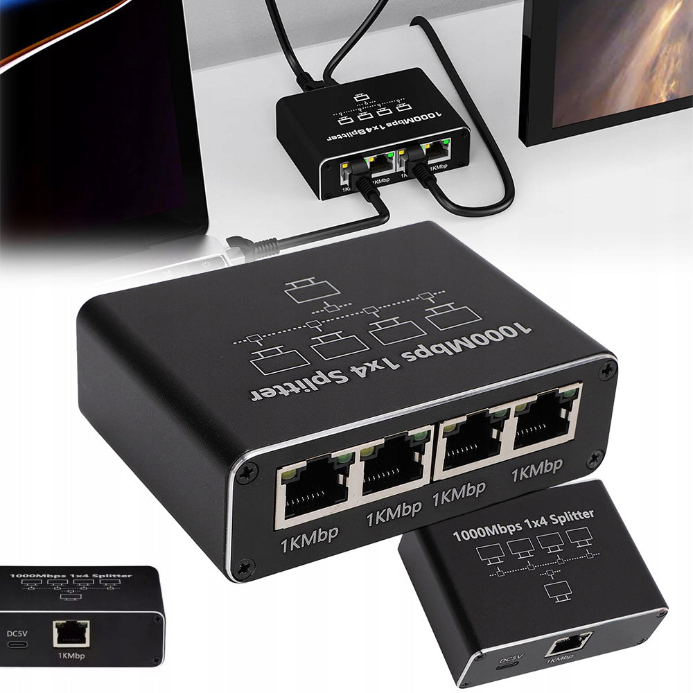 LAN SWITCH NETWORK SPLITTER 4 GIGABIT ETHERNET RJ45 PORTS FOR INTERNET