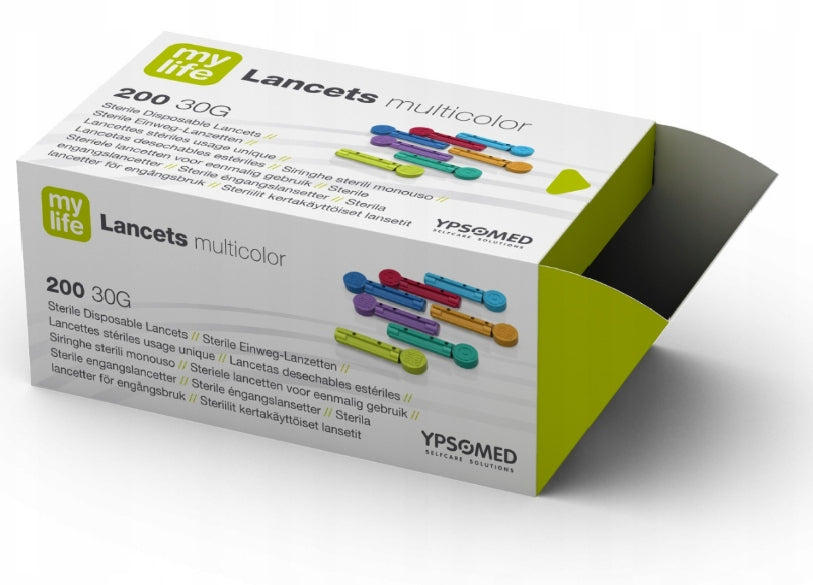 LANCETS YPSOMED MYLIFE STERILE NEEDLE LANCETS FOR GUKOMETER 200s. COLORFUL