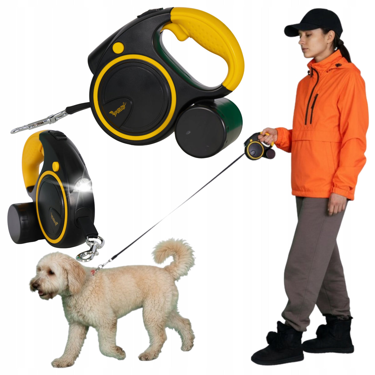 LANYARD AUTOMATIC TAPE LONG LARGE DOG WITH FLASHLIGHT LOCK 5M SOLID 5M Packaging status original