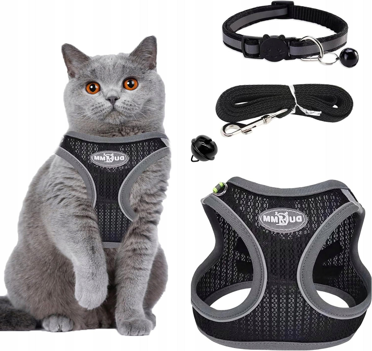 LANYARD CAT HARNESS ADJUSTABLE BREATHABLE MESH WITH REFLECTORS
