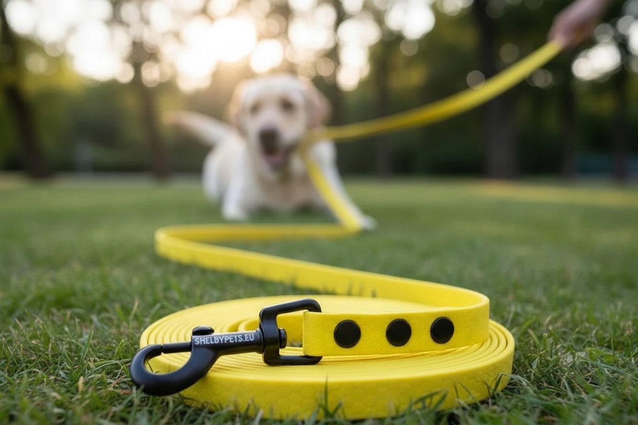 LANYARD WATERPROOF STRONG training rope Biothane PVC 5m 16mm yellow Maximum leash length 5 m