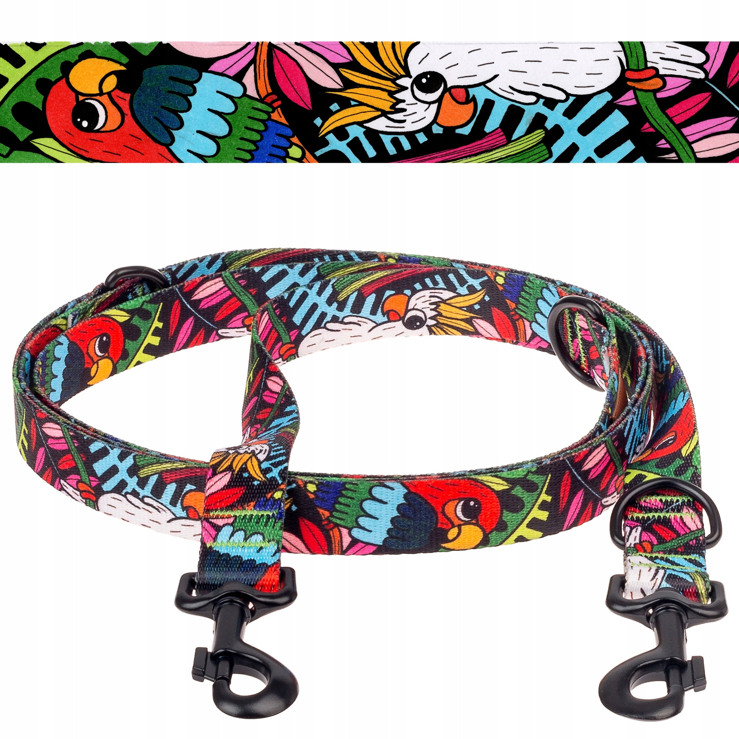 LANYARD WITH ADJUSTABLE LENGTH 300 cm LARGE DOG Ukory PARROTS pattern